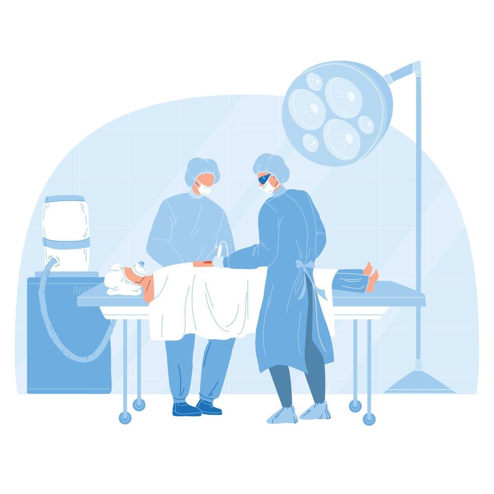 medical team performing surgical operation flat vector